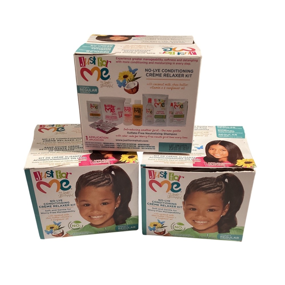3-Just For Me No-Lye Conditioning Crème‎ Relaxer Kit Children's Regular Hair